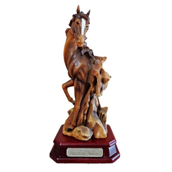 EUC Collectable Herco Mustang Statue, Resin Horse Figurine w/ Wood Base - Picture 1 of 6